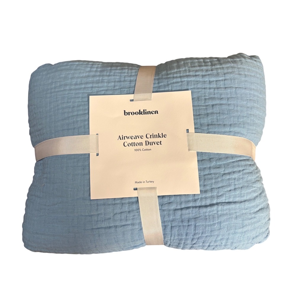 Brooklinen Airweave Crinkle Cotton Duvet Cover Full Queen Cerulean Blue New
